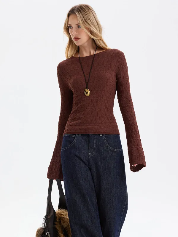 Flared Sleeve Textured Knit Pullover Top sold by COMMENSE