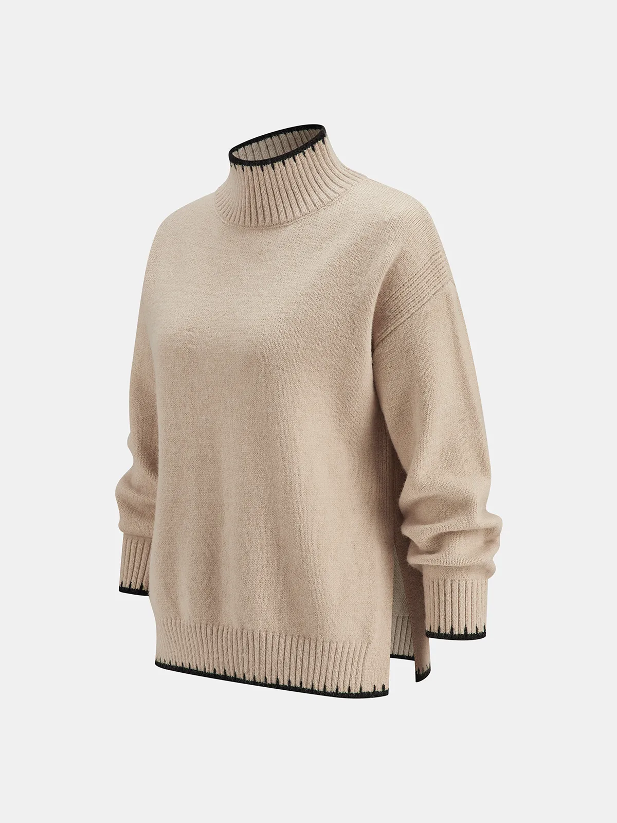 Mock Neck Contrast Trim Knit Sweater sold by COMMENSE product image thumbnail 3