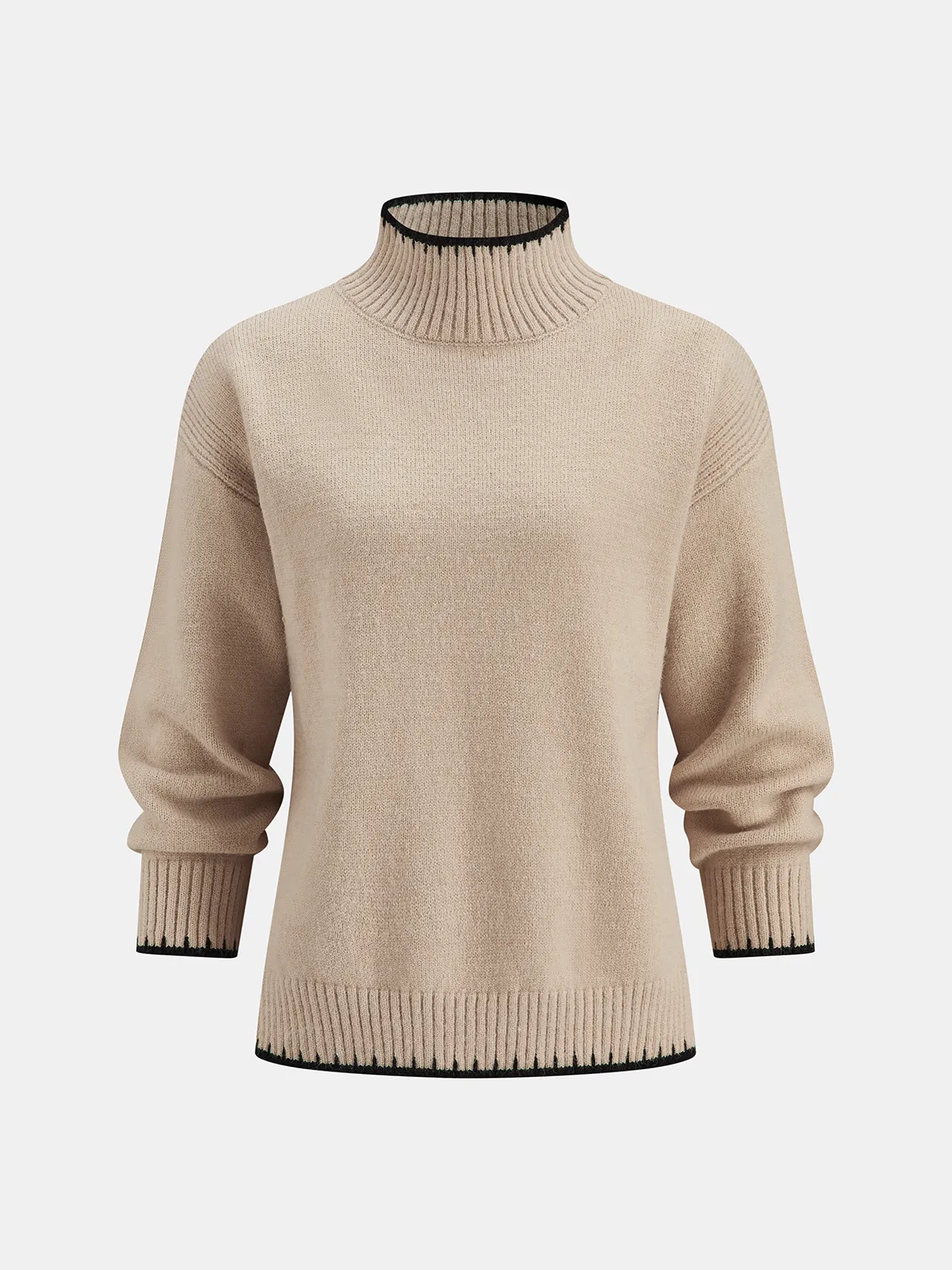 Mock Neck Contrast Trim Knit Sweater sold by COMMENSE