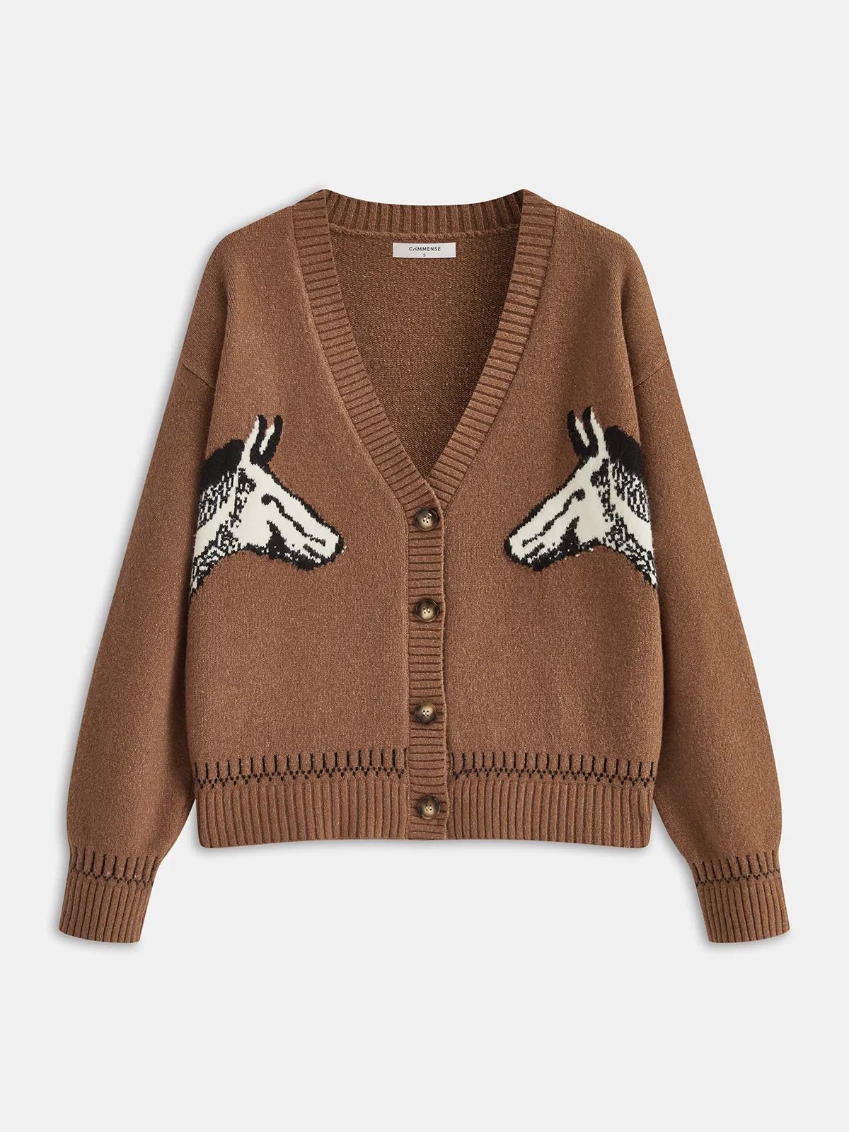 Horse-Pattern V-Neck Knit Cardigan sold by COMMENSE
