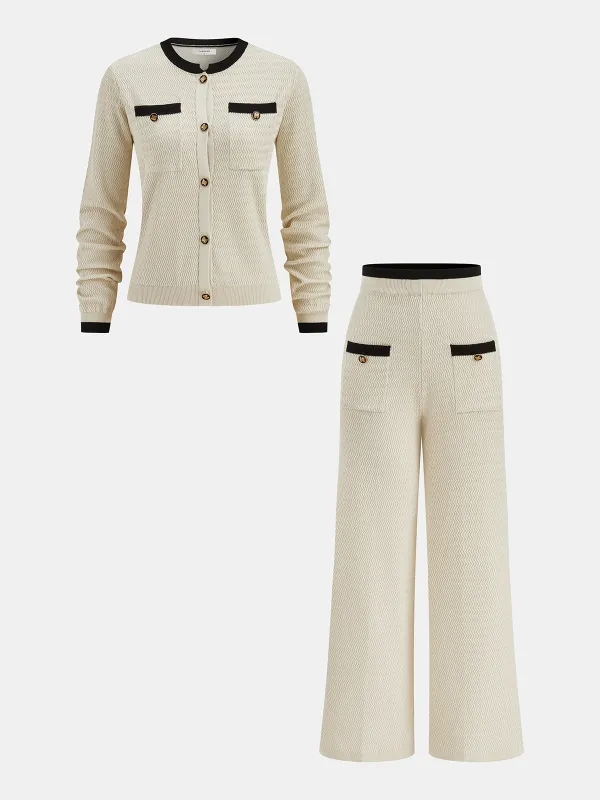 Textured Chevron Knit Pocketed Sweater Co-ords sold by COMMENSE