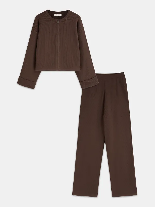 Waffle-Knit Zip-Front Pants Set sold by COMMENSE