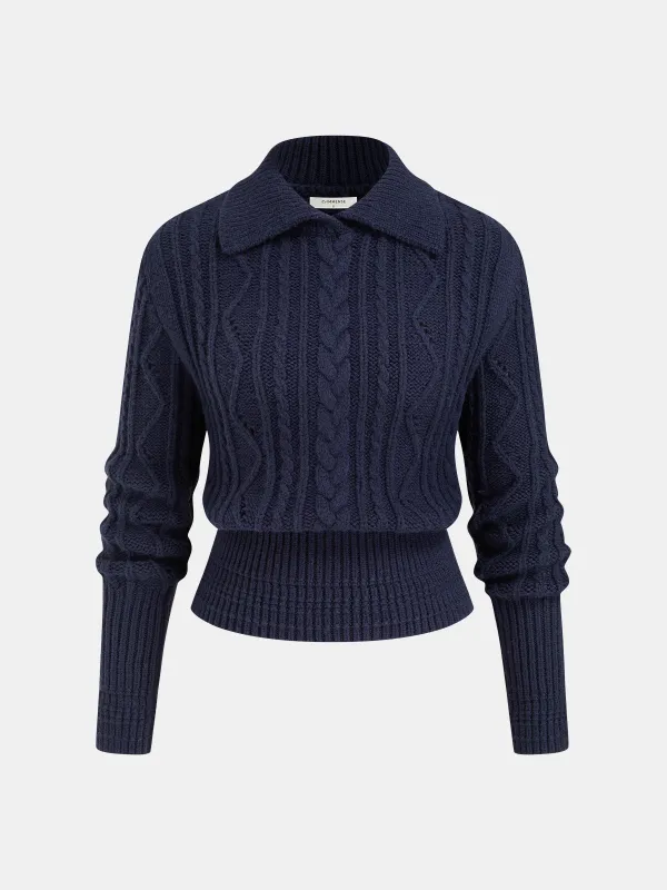 Wool-Blend Cable-Knit Waist-Defined Sweater made by COMMENSE