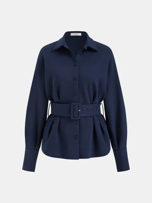 Collared Pleated Belted Sweatshirt sold by COMMENSE