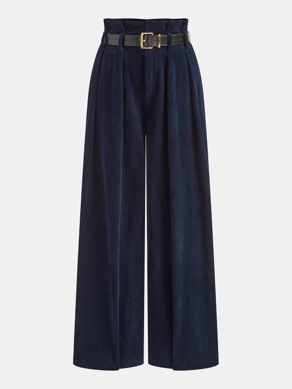 Belted Corduroy Wide-Leg Pleated Pants sold by COMMENSE