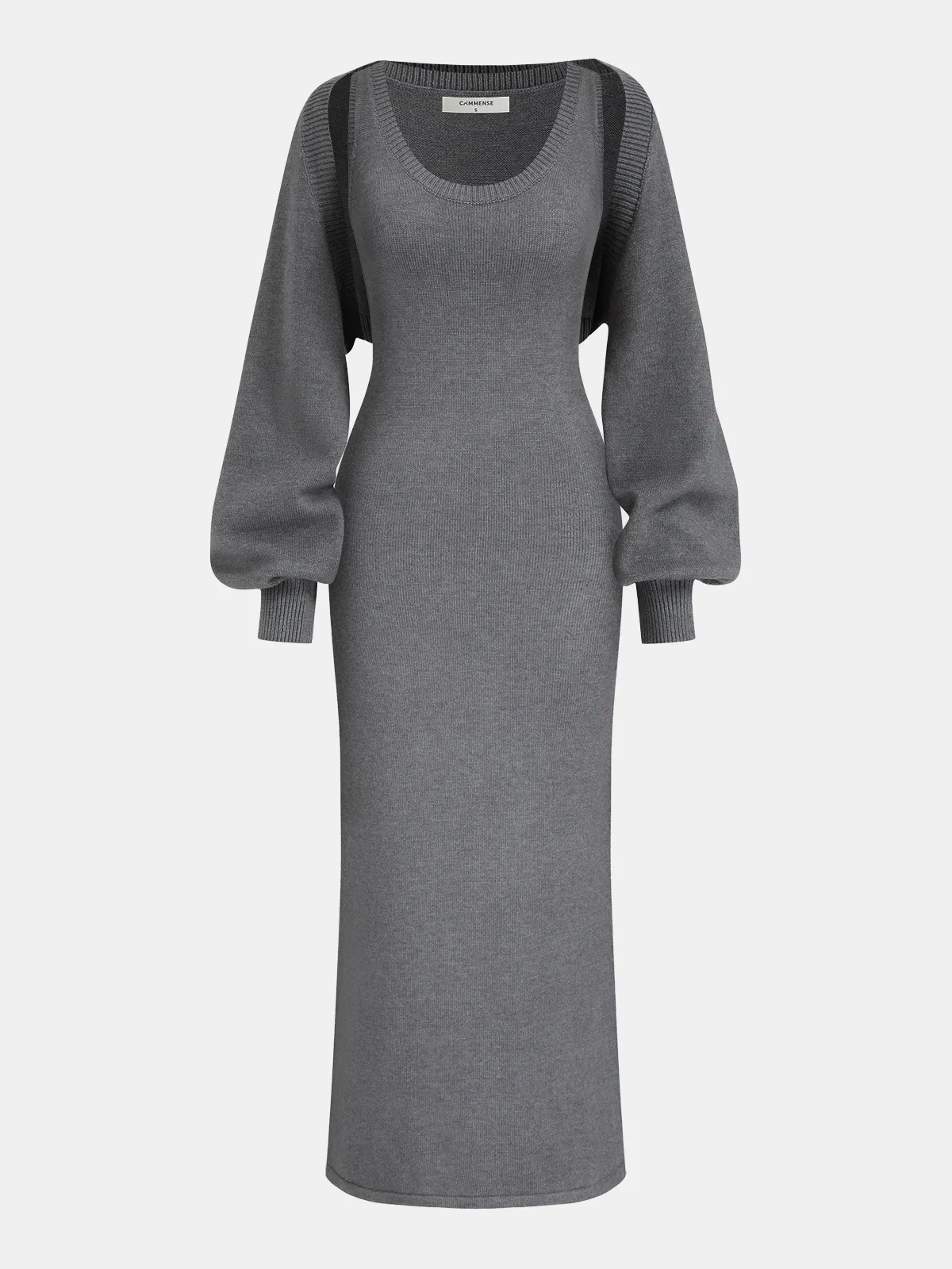 Layered Knit Maxi Dress Set with Balloon Sleeves sold by COMMENSE