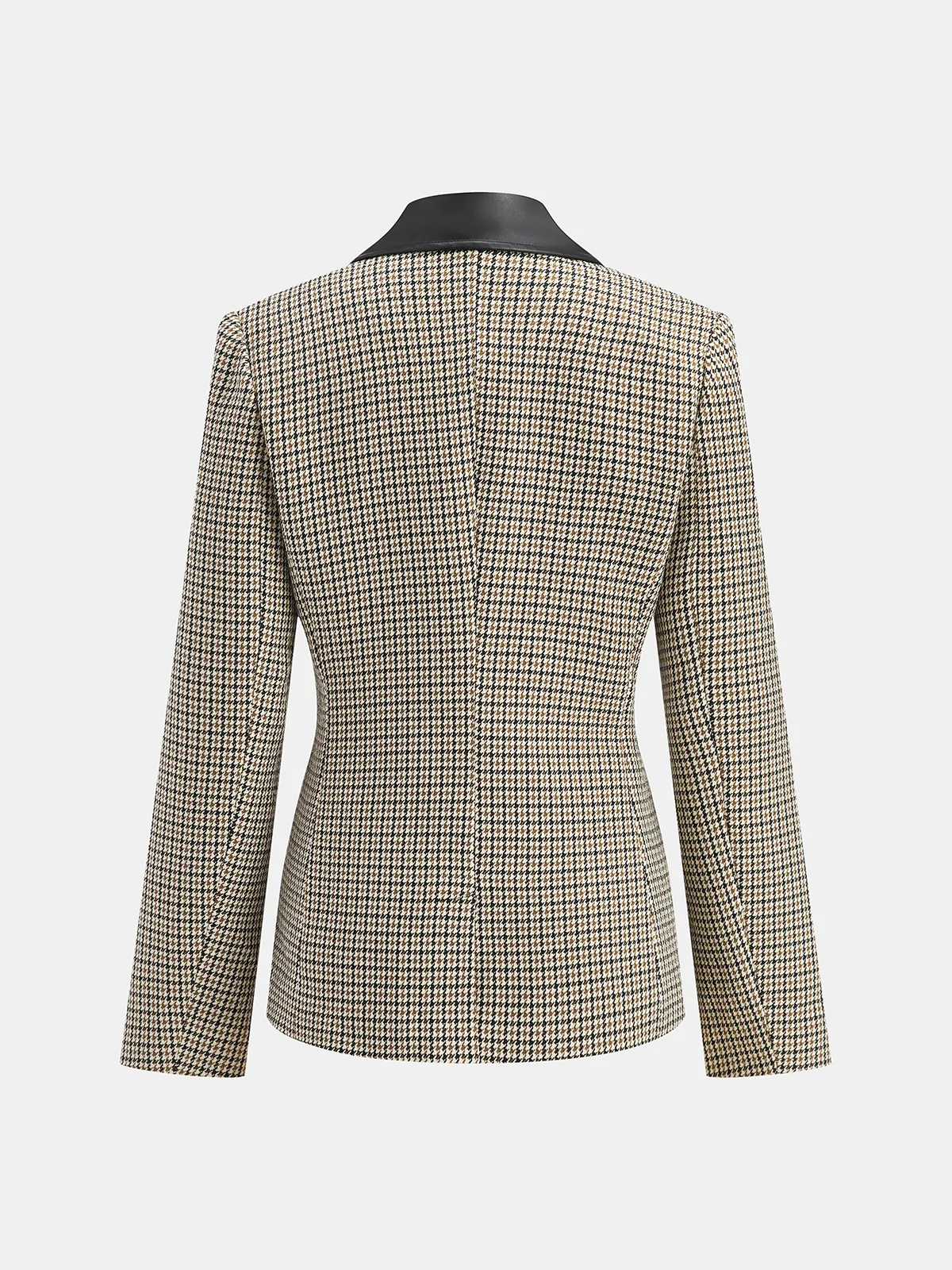 Faux Leather Collar Houndstooth Blazer sold by COMMENSE product image thumbnail 2