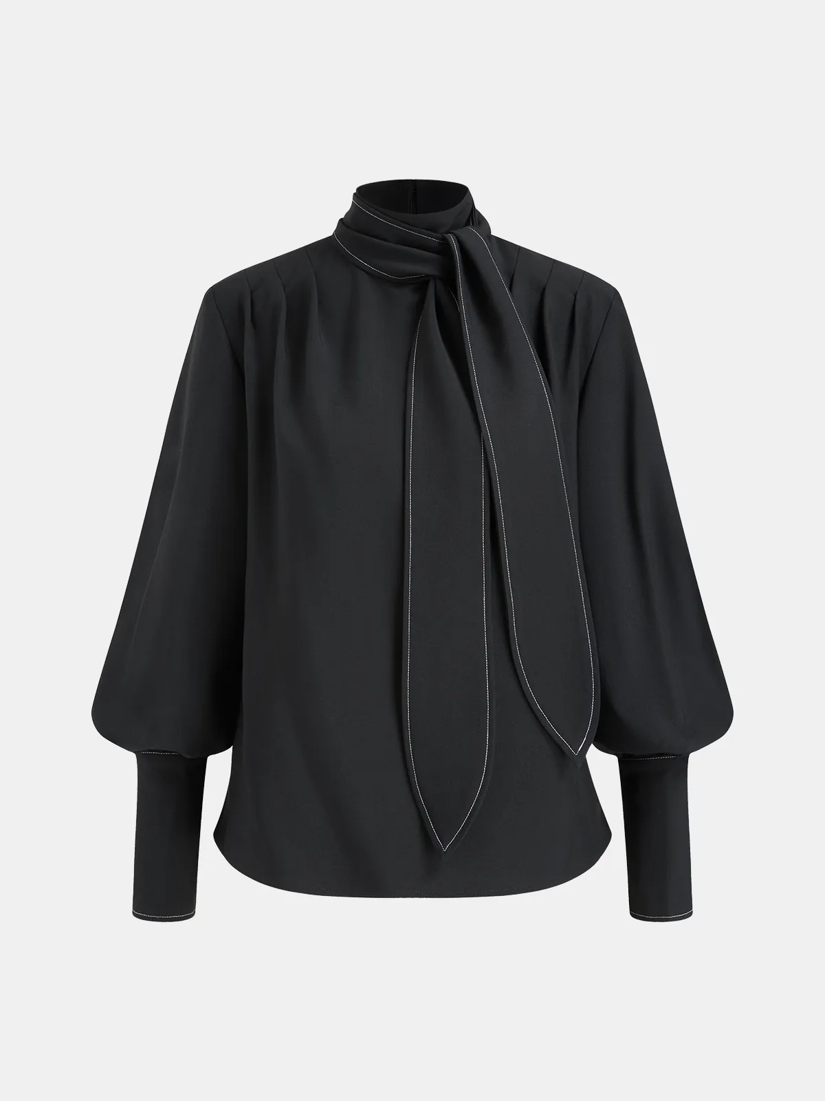 Detachable Bow-Tie Puff-Sleeve Blouse sold by COMMENSE