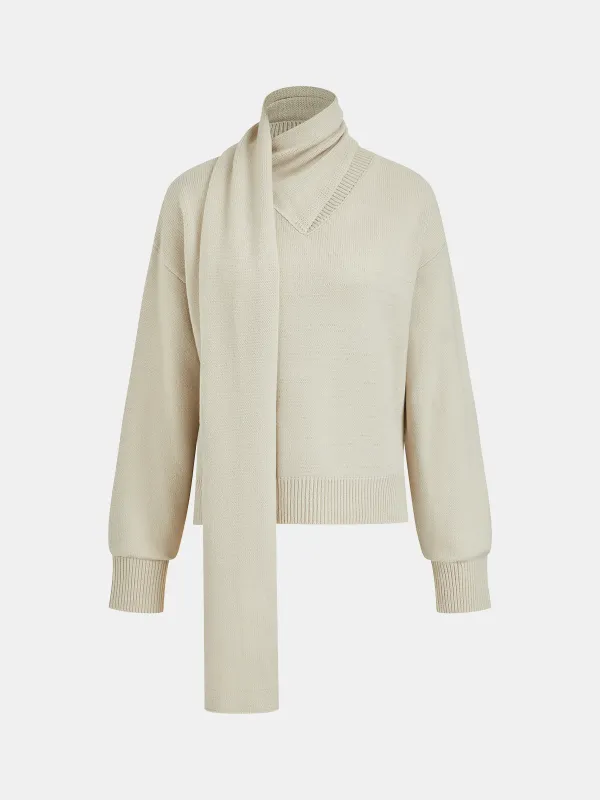Loose Knit Sweater with Scarf Collar sold by COMMENSE