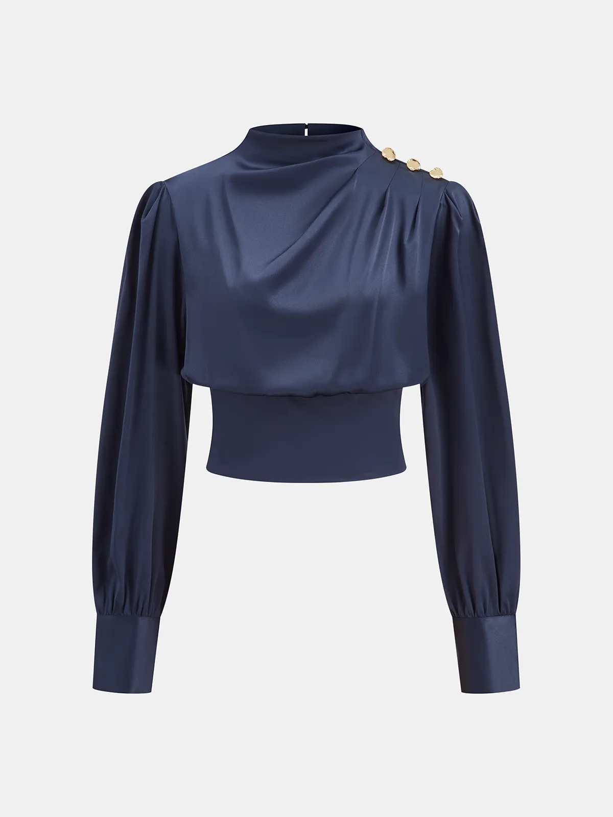 Satin Cinched-Waist Blouse with Metal Decor sold by COMMENSE