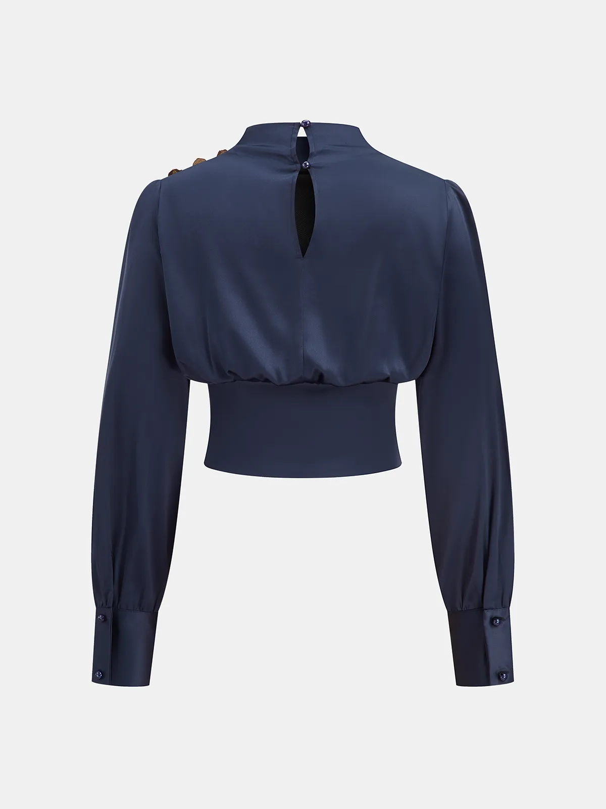 Satin Cinched-Waist Blouse with Metal Decor sold by COMMENSE product image thumbnail 2