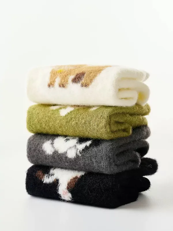 Fuzzy Crew Socks with Puppy Print made by COMMENSE