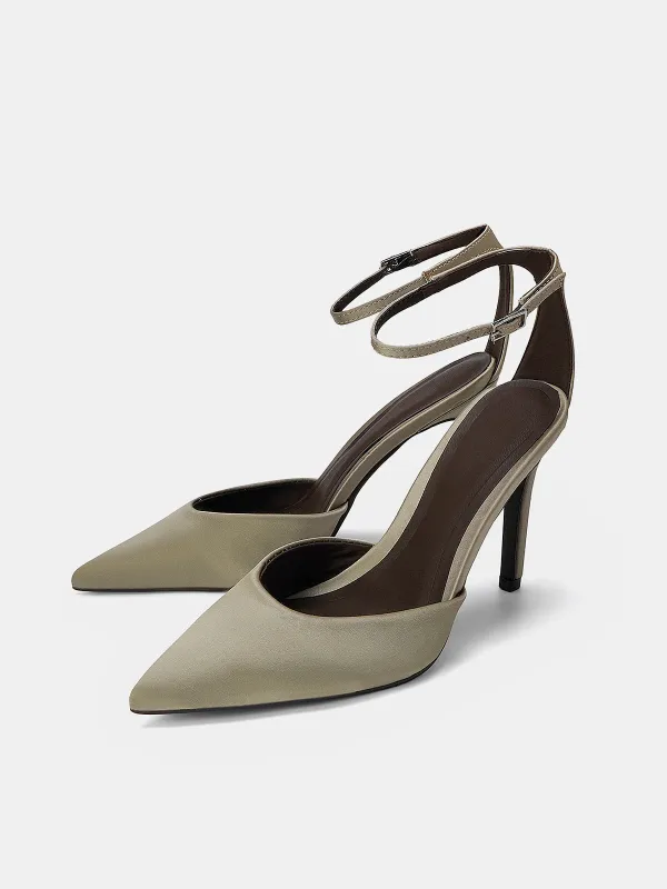 Ankle-Strap Satin Pointed-Toe Pumps sold by COMMENSE
