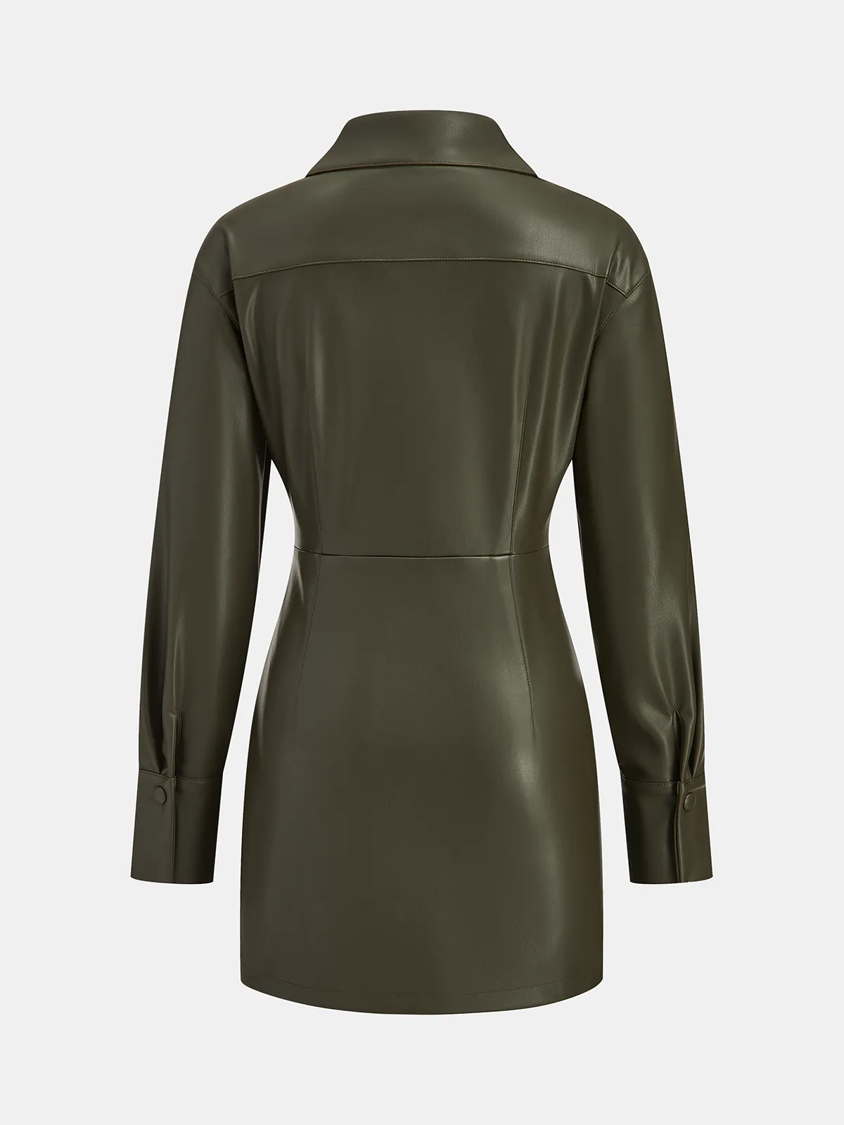 Faux Leather Shirt Dress with Draped Detail sold by COMMENSE product image thumbnail 2