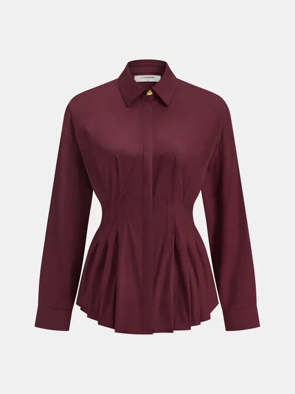Pleated Peplum Shirt with Collar Detail sold by COMMENSE