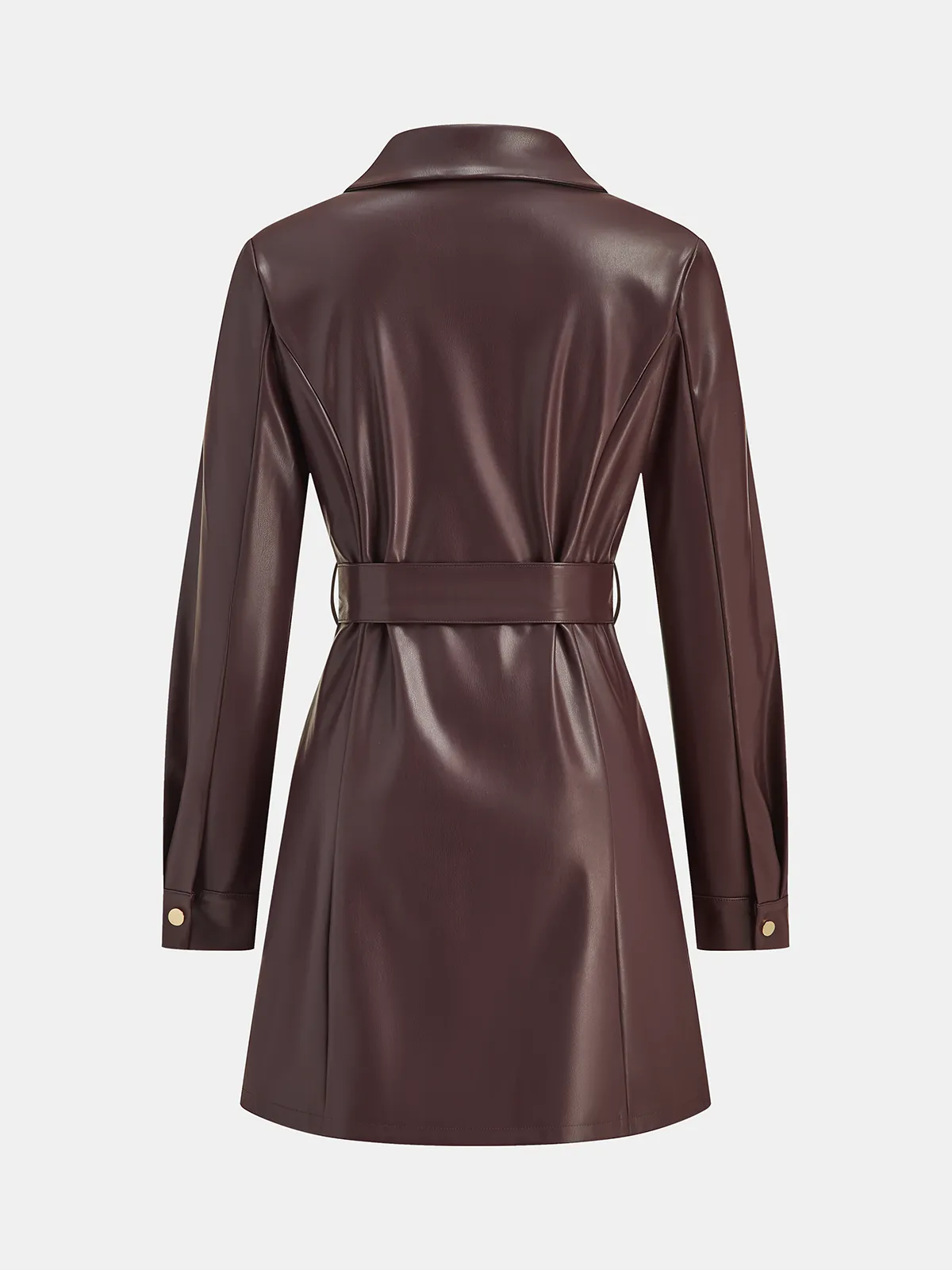 Belted Faux Leather Shirt Dress sold by COMMENSE product image thumbnail 2