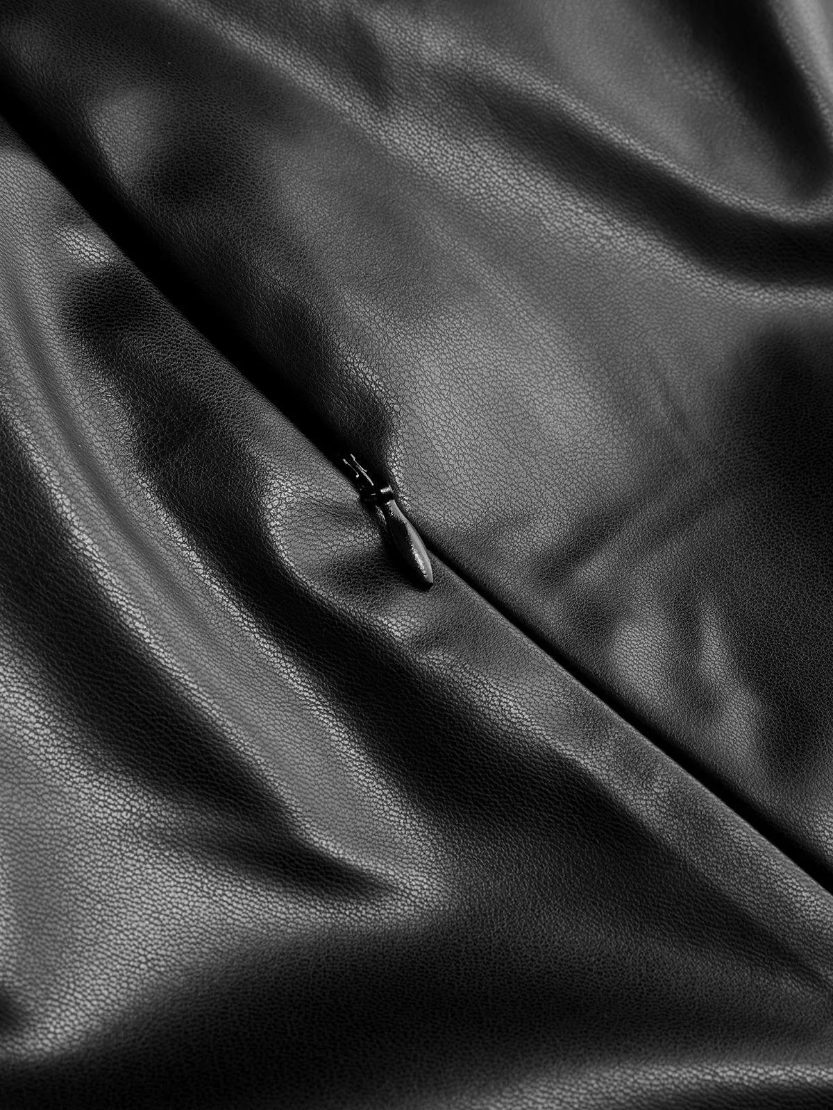 Draped Faux Leather Midi Dress with Side Slit sold by COMMENSE product image thumbnail 3