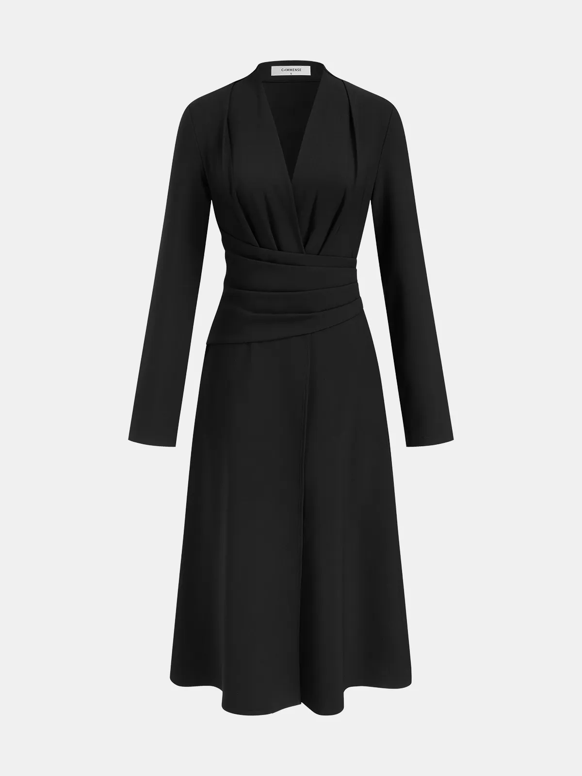 V-Neck Ruched Waist Slit Shirt Dress sold by COMMENSE