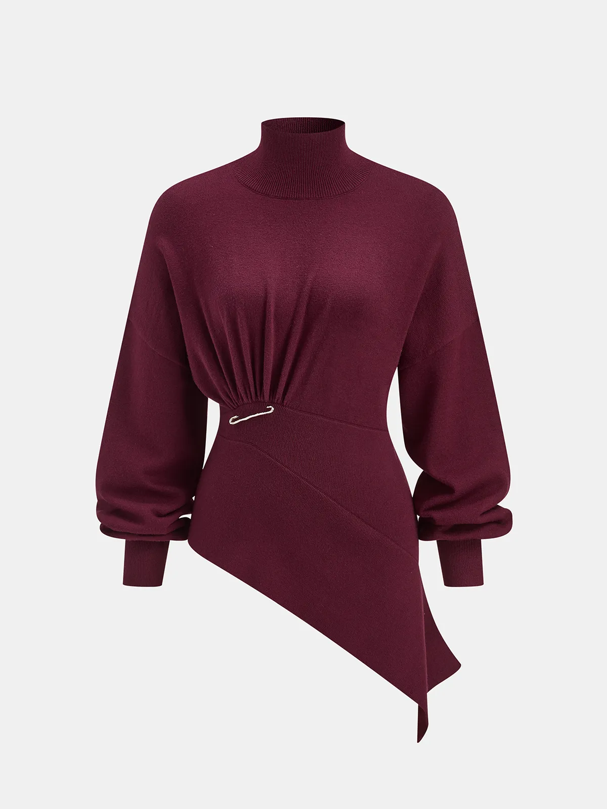 Asymmetric Turtleneck Knit Top with Safety Pin sold by COMMENSE