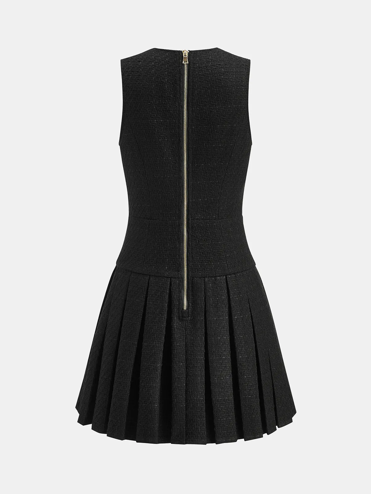 Zip-Front Pleated Tweed Mini Dress sold by COMMENSE product image thumbnail 2