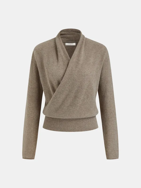 Wrap-Front Long-Sleeve Knit Top sold by COMMENSE