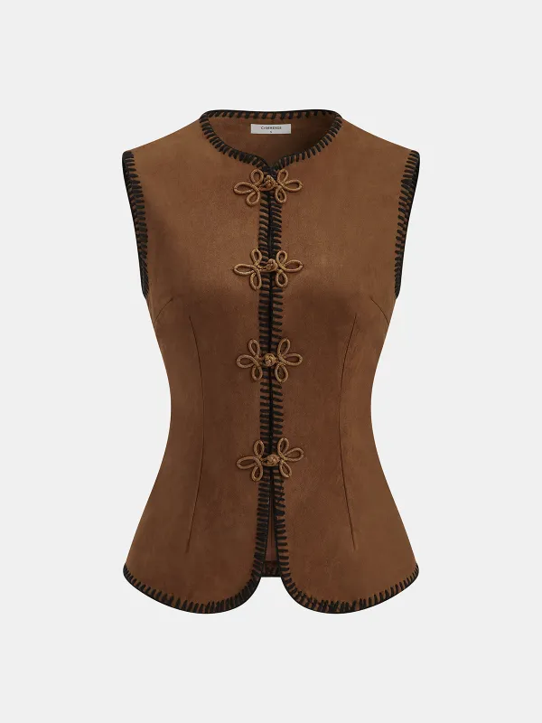 Contrast Stitching Vest with Knotted Button Detail sold by COMMENSE