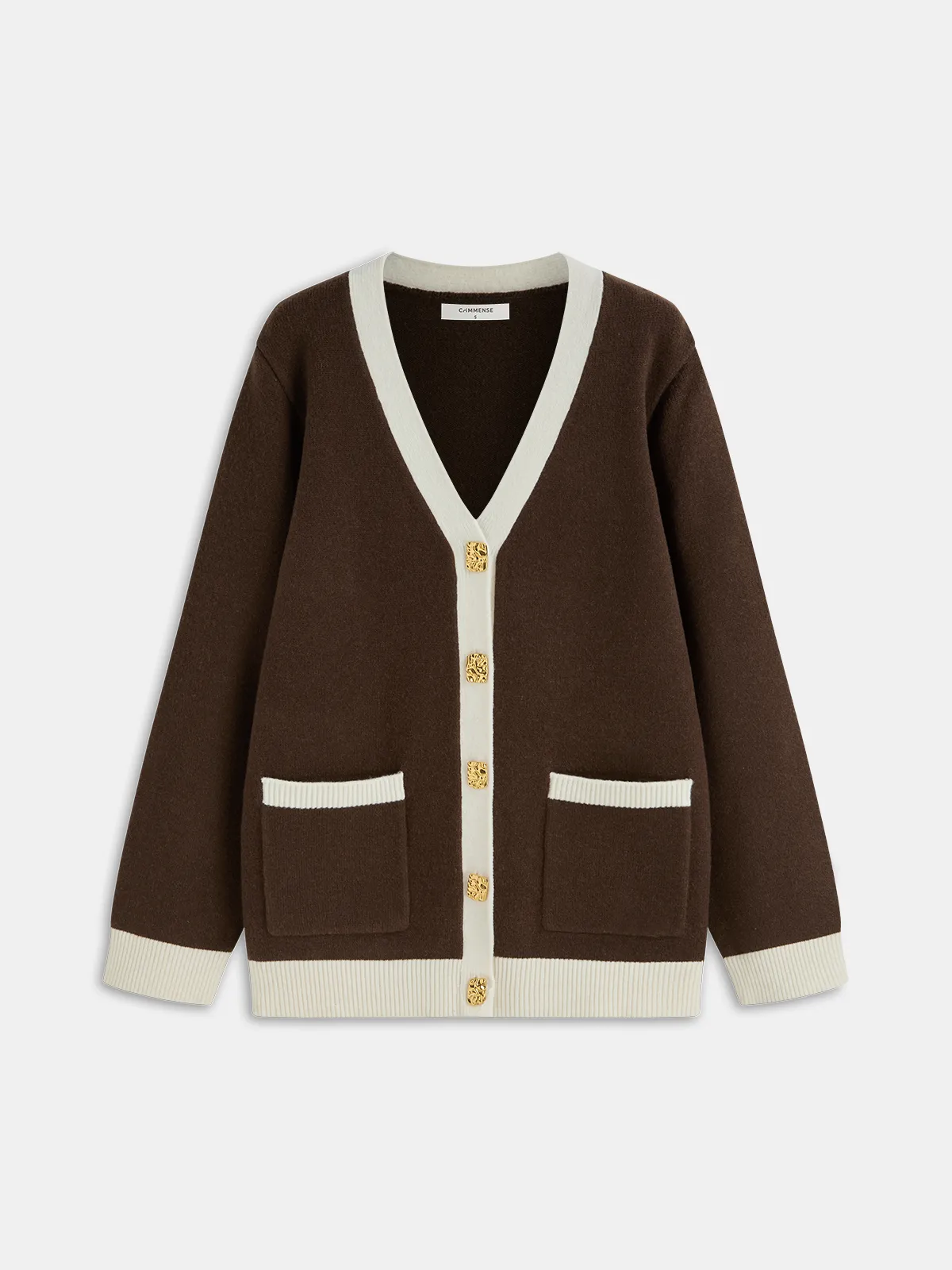 Contrast Trim Wool-Blend Cardigan with Metal Buttons sold by COMMENSE