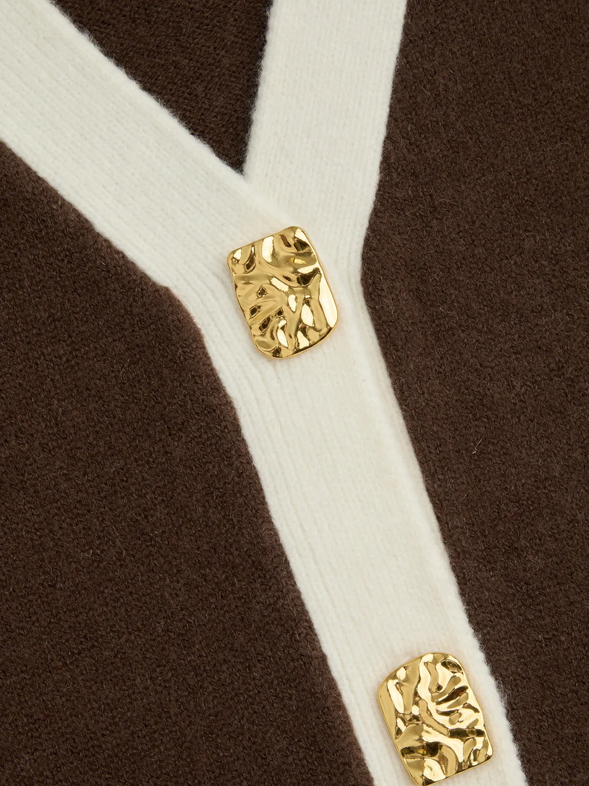 Contrast Trim Wool-Blend Cardigan with Metal Buttons sold by COMMENSE product image thumbnail 3