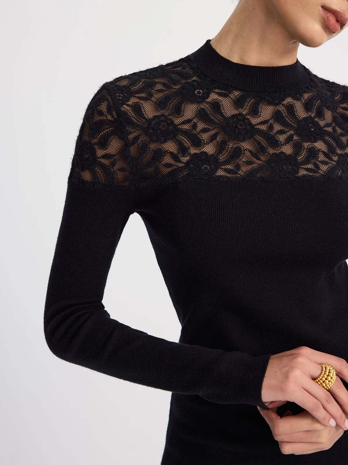 Sheer-Lace Paneled Knit Sweater sold by COMMENSE product image thumbnail 2