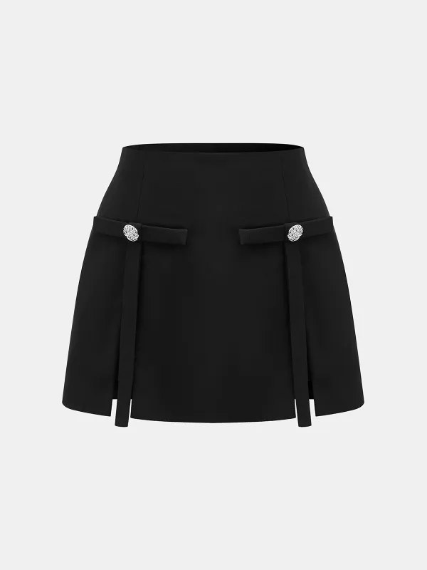 Embellished Strap Detail Mini Skirt sold by COMMENSE