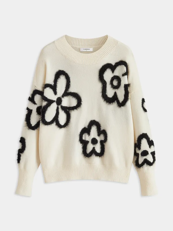 Floral-Patterned Mohair Crew Neck Sweater sold by COMMENSE