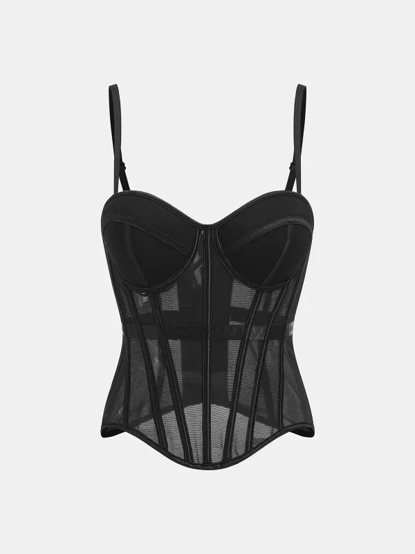 Sheer Mesh Boned Corset sold by COMMENSE