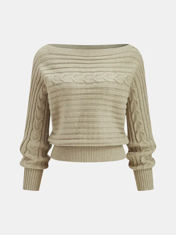 Off-Shoulder Cable-Knit Cropped Sweater sold by COMMENSE