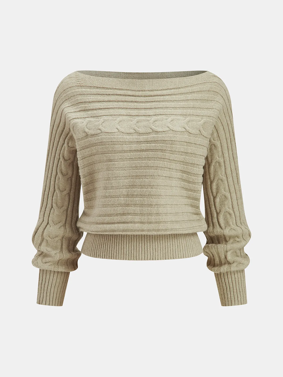 Off-Shoulder Cable-Knit Cropped Sweater sold by COMMENSE