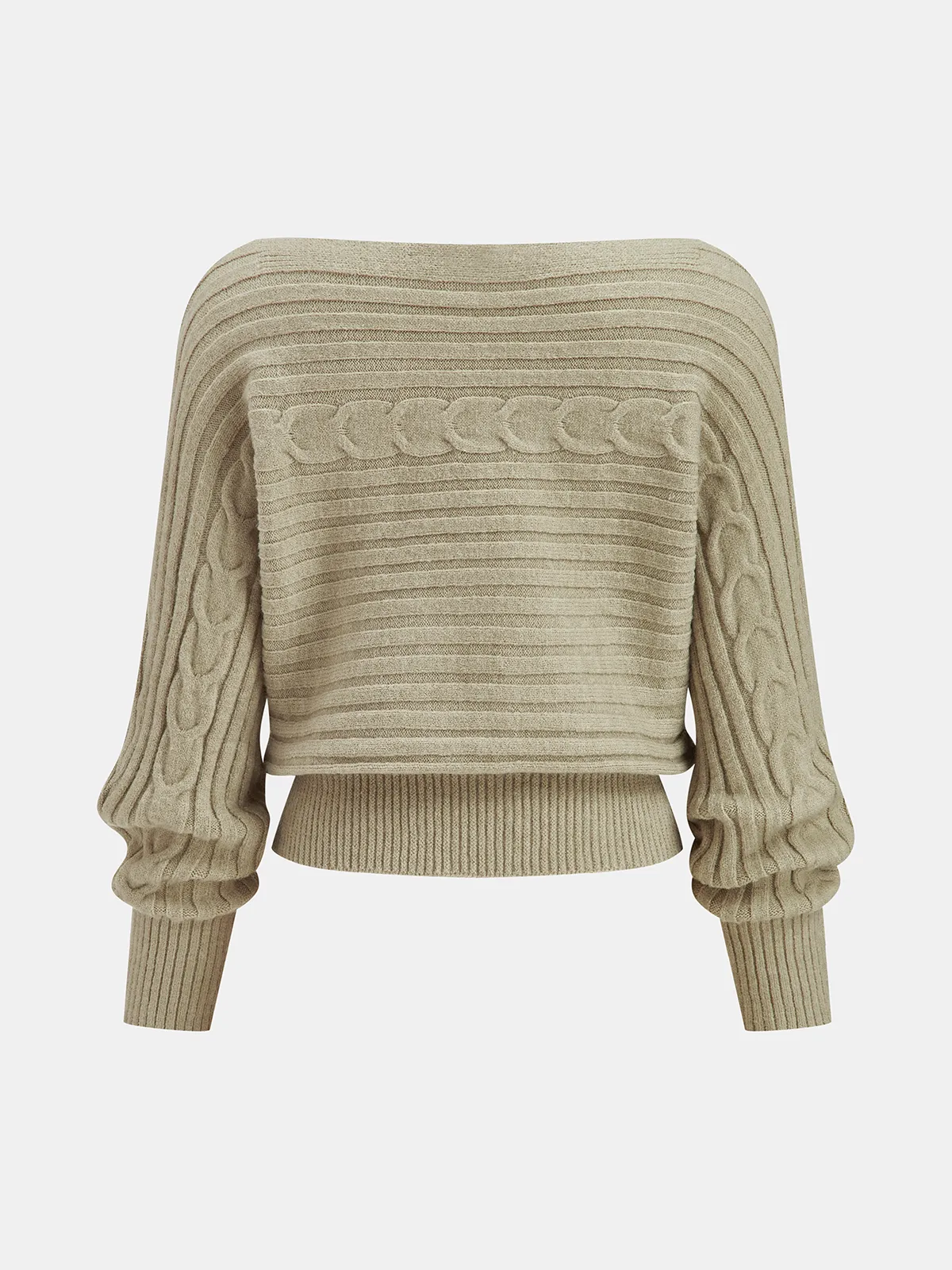 Off-Shoulder Cable-Knit Cropped Sweater sold by COMMENSE product image thumbnail 2