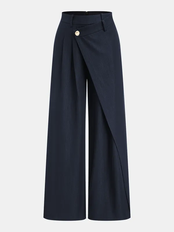 Asymmetric Buckle-Accented Wide-Leg Pants sold by COMMENSE