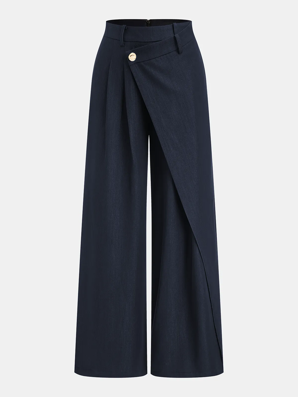 Asymmetric Buckle-Accented Wide-Leg Pants sold by COMMENSE