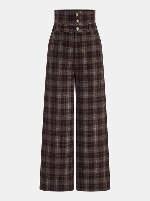 High-Waisted Plaid Wide-Leg Pants sold by COMMENSE