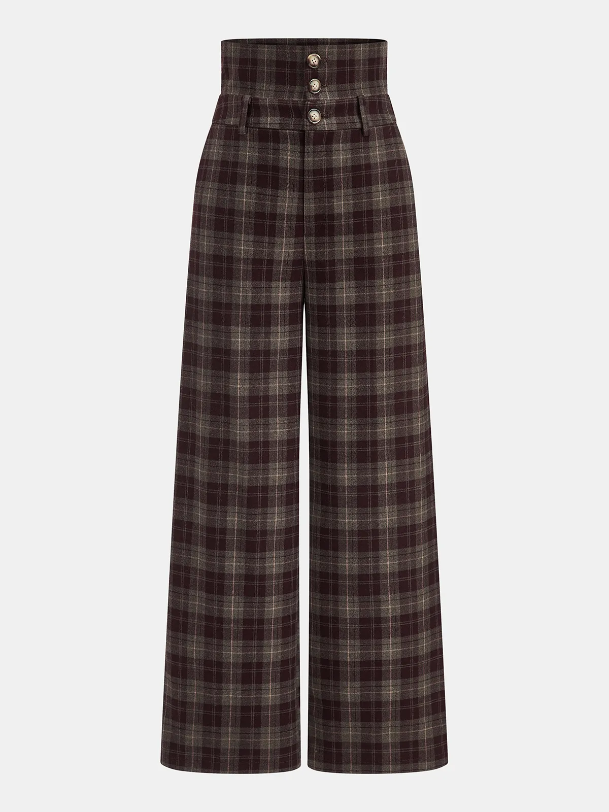 High-Waisted Plaid Wide-Leg Pants sold by COMMENSE