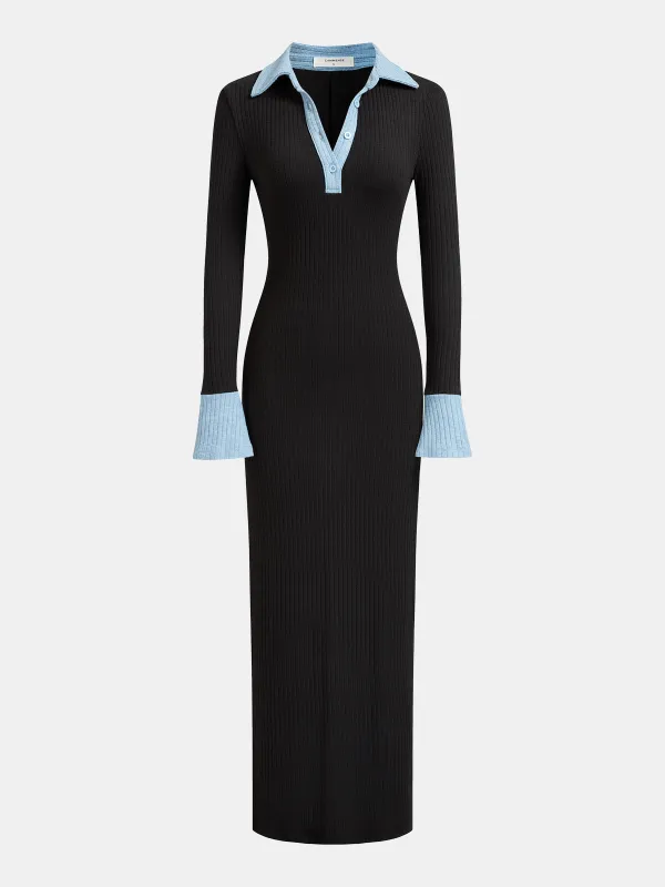 Color-Block Polo-Collar Fitted Dress sold by COMMENSE