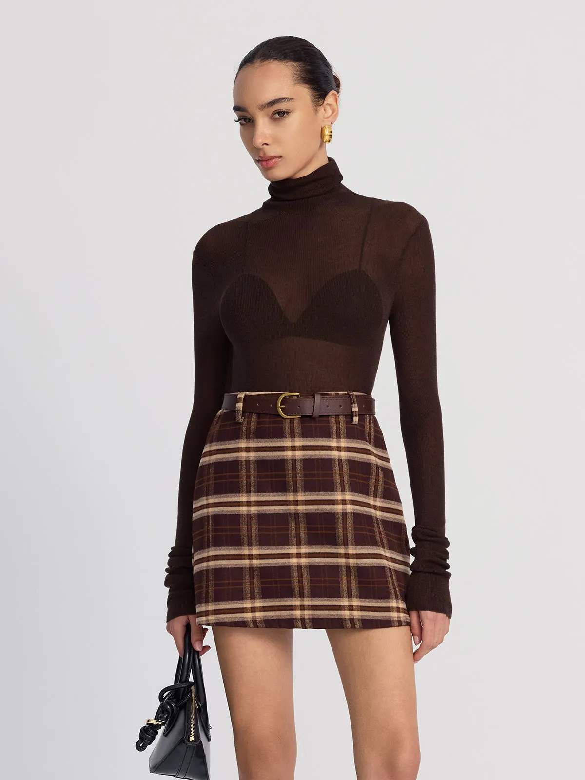 Belted Plaid Mini Skirt sold by COMMENSE product image thumbnail 5