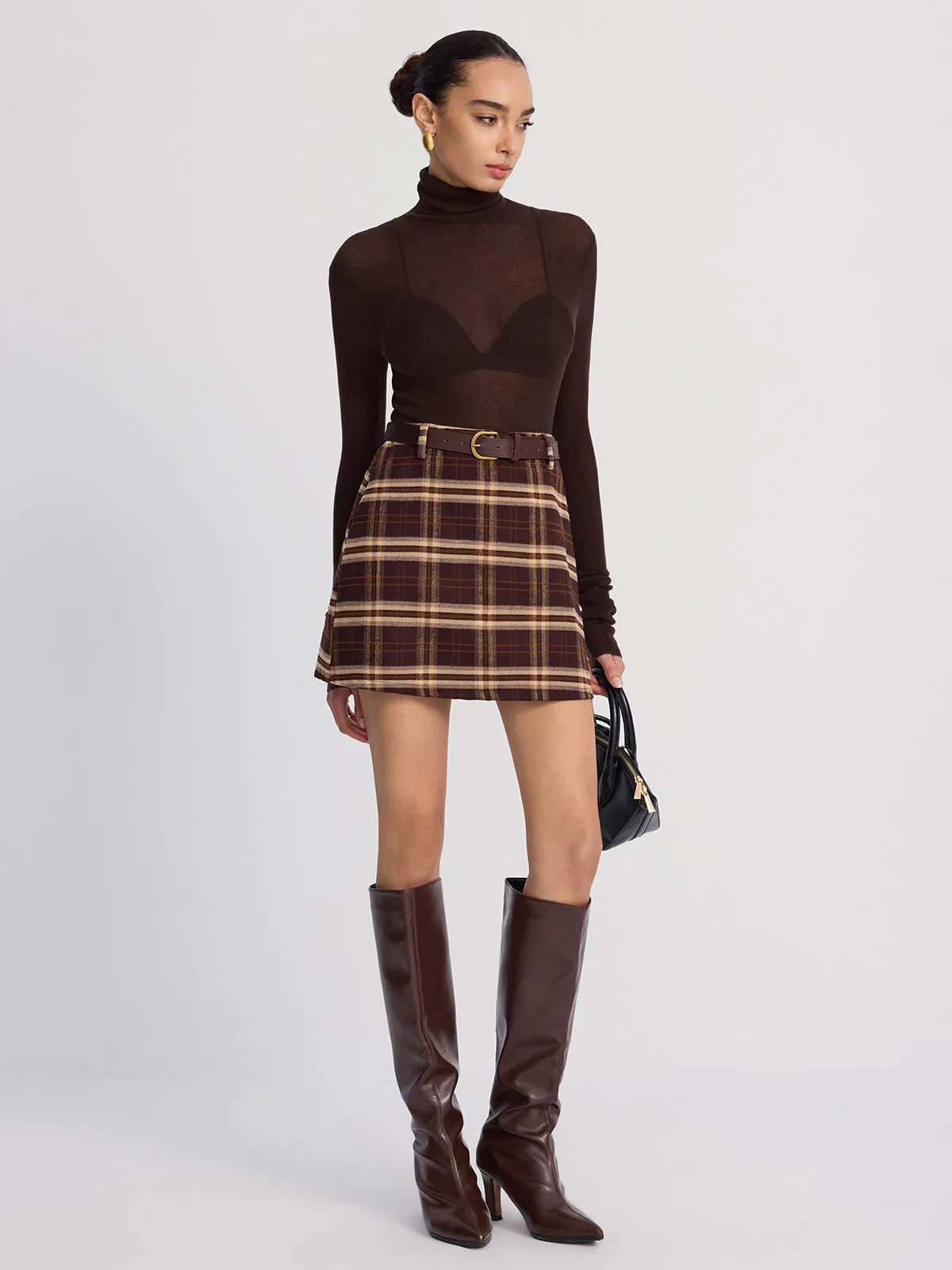 Belted Plaid Mini Skirt sold by COMMENSE product image thumbnail 2