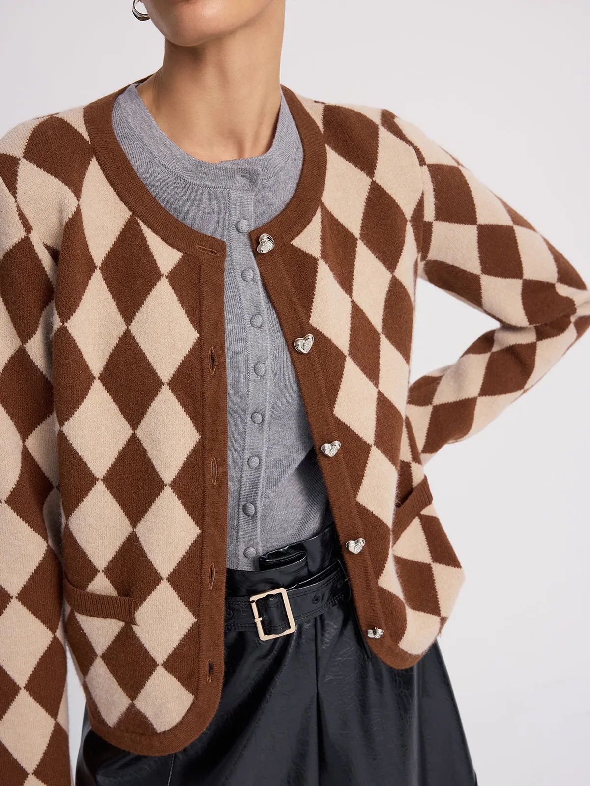 Argyle-Patterned Knit Cardigan sold by COMMENSE product image thumbnail 3