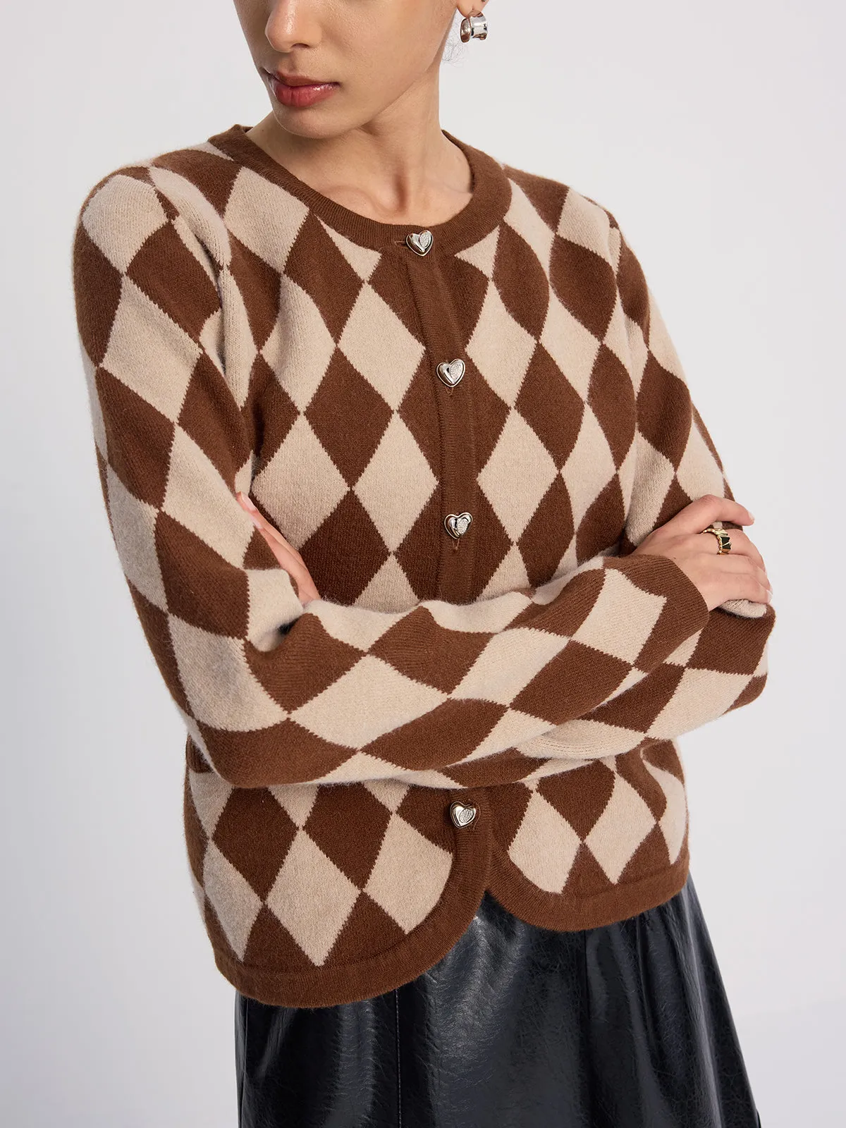Argyle-Patterned Knit Cardigan sold by COMMENSE product image thumbnail 4