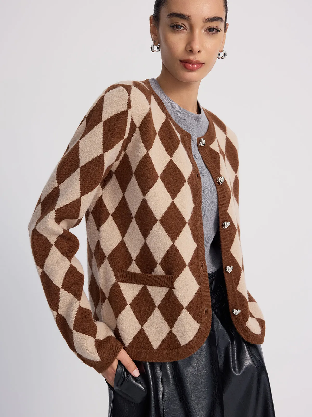 Argyle-Patterned Knit Cardigan sold by COMMENSE
