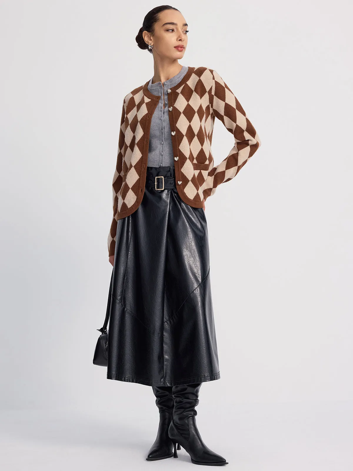 Argyle-Patterned Knit Cardigan sold by COMMENSE product image thumbnail 5