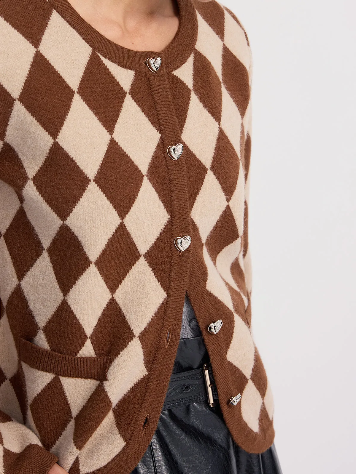 Argyle-Patterned Knit Cardigan sold by COMMENSE product image thumbnail 2