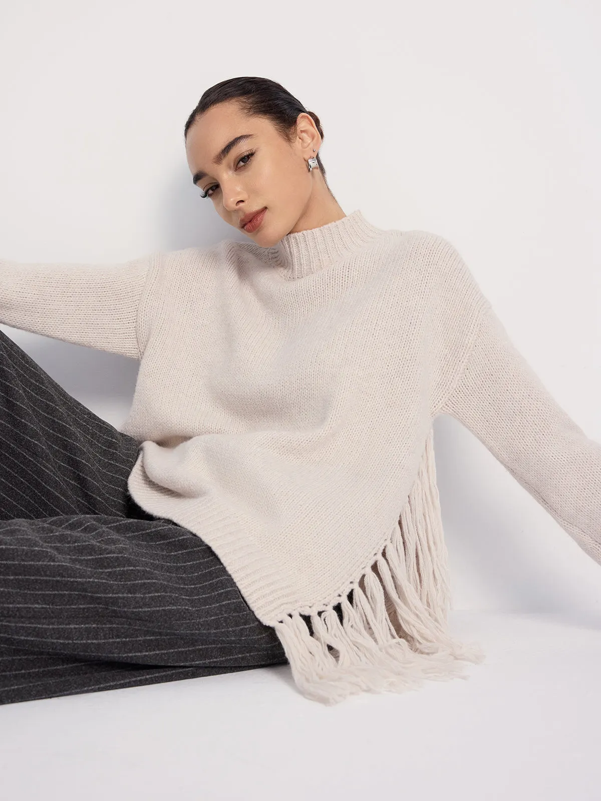 Oversized Fringe Mock-Neck Sweater sold by COMMENSE product image thumbnail 3