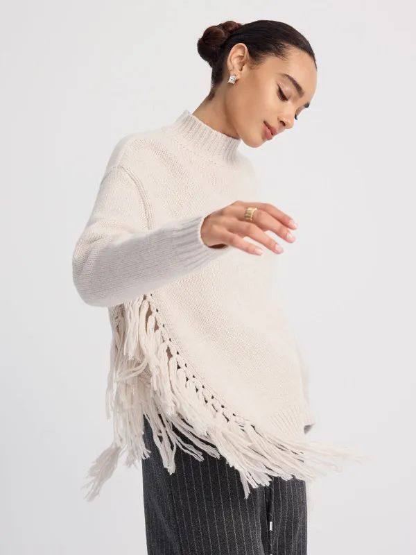 Oversized Fringe Mock-Neck Sweater sold by COMMENSE