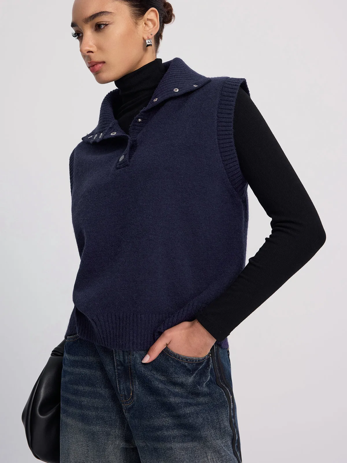 Button-Detail Collared Knit Vest sold by COMMENSE product image thumbnail 3